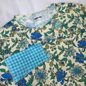 Lands' End Women’s Blue Floral Long Sleeve Swim Shirt Size M 10-12 Rash Guard